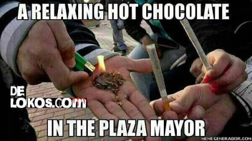 Relaxing hot Chocolat in The Plaza Mayor